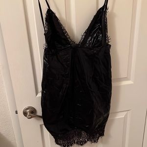 Black pleather dress with lace trimmings